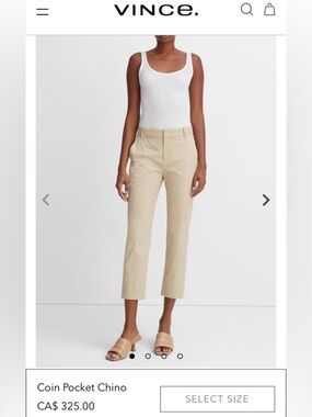 NWT Vince Beige Cropped Coin Pocket Chino Pants Trousers Women’s Size 12 Office